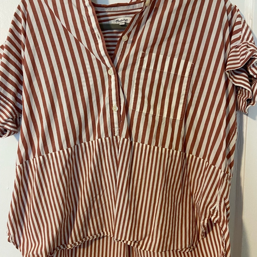Madewell Red and White Striped Button-Down Shirt